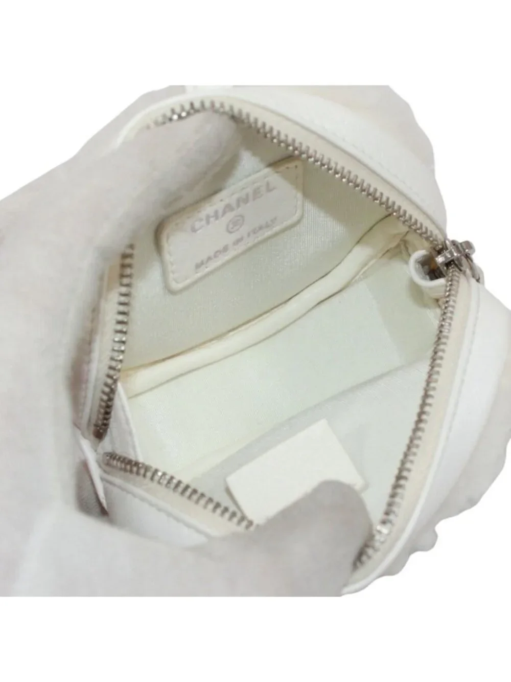 Chanel Coco Neige Ge Chain Pouch Fleece Leather White Shoulder Bag Silver